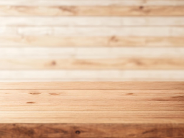 Empty hard wood table with wooden wall panels background