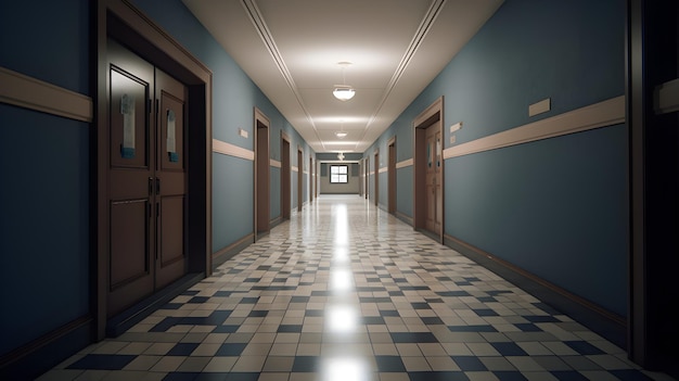 Пустой коридор в коридоре средней школы.