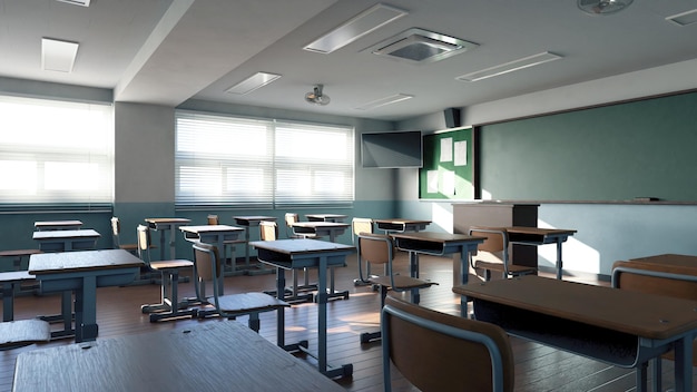 empty Highschool classroom in Skorea 3drendering