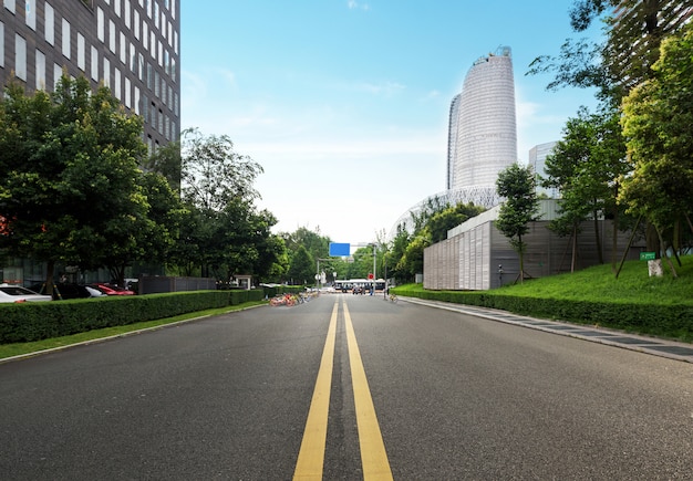 Empty highway with cityscape of chengdu,China