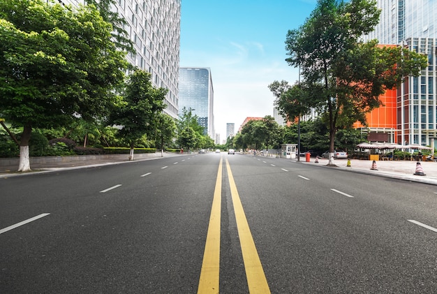 Empty highway with cityscape of chengdu,China