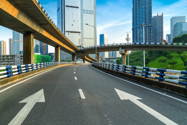 empty highway with cityscape and skyline of chongqing,China.