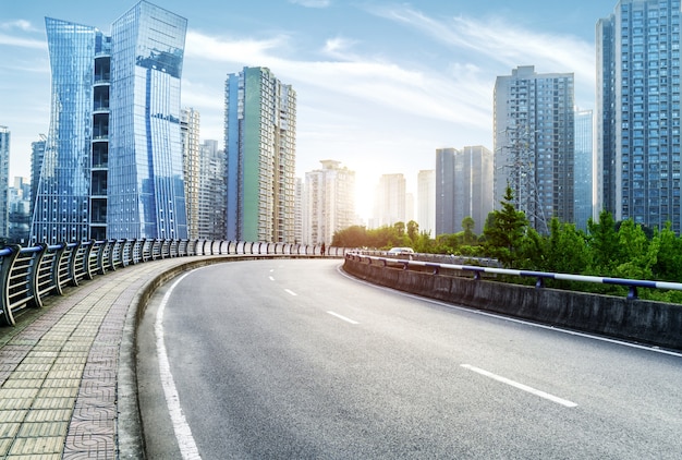 empty highway with cityscape and skyline of chongqing,China.