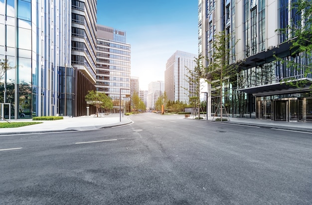 Photo empty highway with cityscape and skyline of qingdao,china.