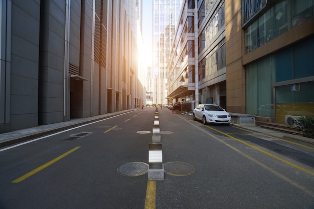 Empty highway with cityscape and skyline of qingdao,China.