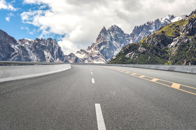 Empty highways and distant mountains