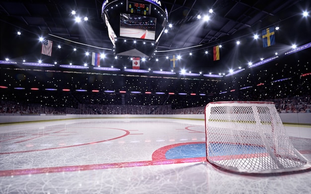 Arena vuota di hockey in 3d rendering