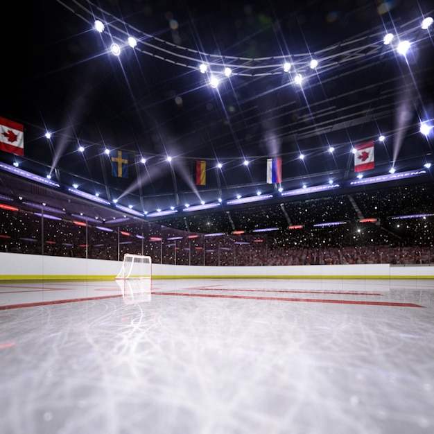 Foto arena vuota dell'hockey nel rendering 3d