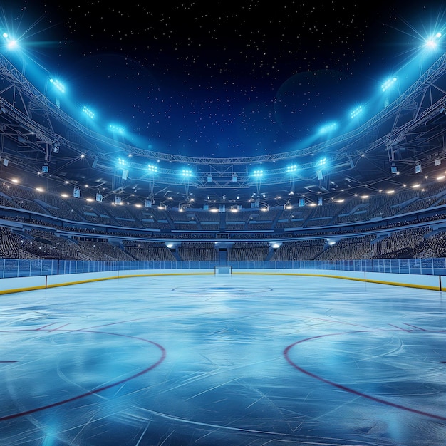 Photo empty hockey arena under night lights