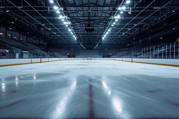 Photo an empty hockey rink with lights shining on the ice
