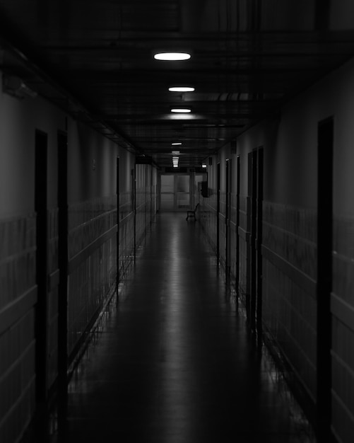 Empty hospital corridor at night