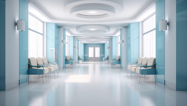 Empty hospital corridorclinic hallway with chairs for patients waiting for doctor visit variation 7