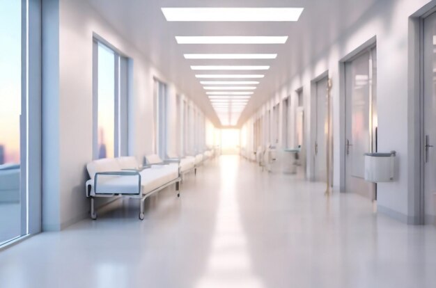 Empty hospital hall with white walls medicine