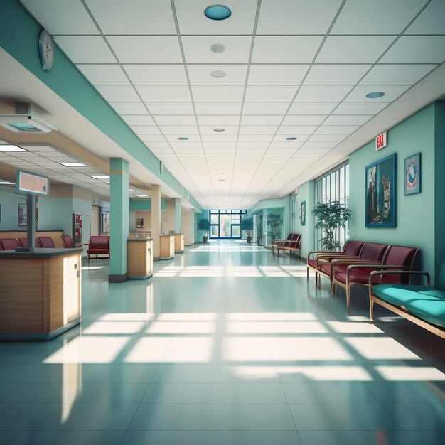 Empty hospital hall with white walls medicine