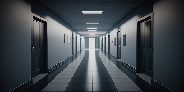 An empty hospital hallway tunnel