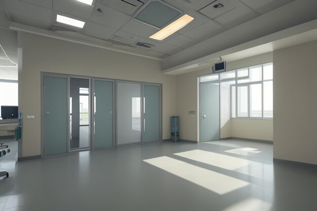 Foto interno vuoto dell'ospedale corridoio moderno giapponese vuoto