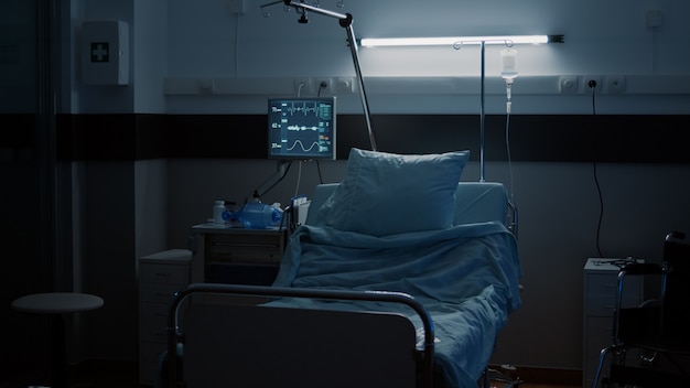 Empty hospital ward with modern medical equipment healthcare room for treating patients with illness...