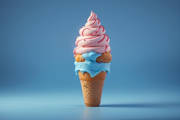 Empty ice cream cone on blue background