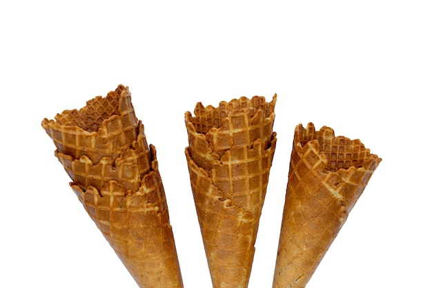 Empty ice cream cone on white background