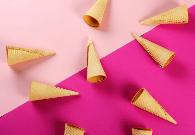 Empty Ice cream cones pattern on pink background