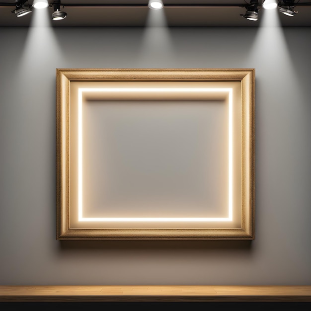 Empty illuminated frame on the wall