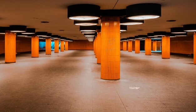 Empty illuminated parking lot