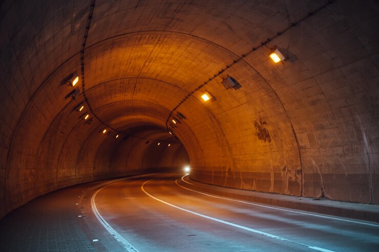 Photo empty illuminated tunnel