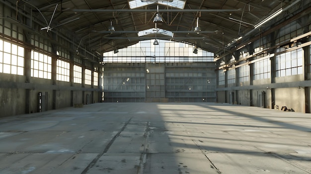 Photo empty industrial building spacious hangar without anyone empty factory with concre generative ai