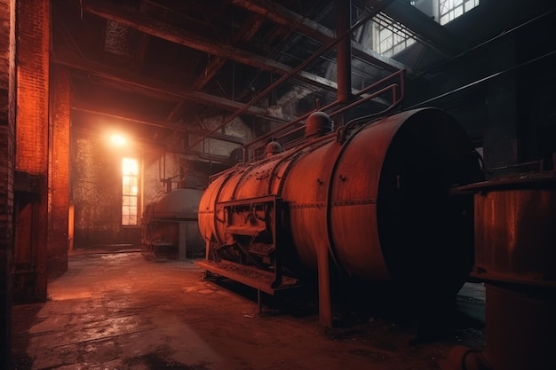 Empty Industrial Factory Boiler Interior at Night