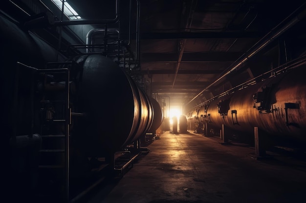Empty Industrial Factory Boiler Interior at Night