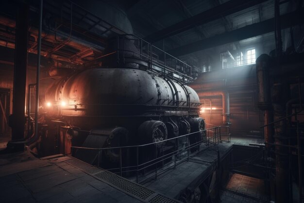 Empty Industrial Factory Boiler Interior at Night