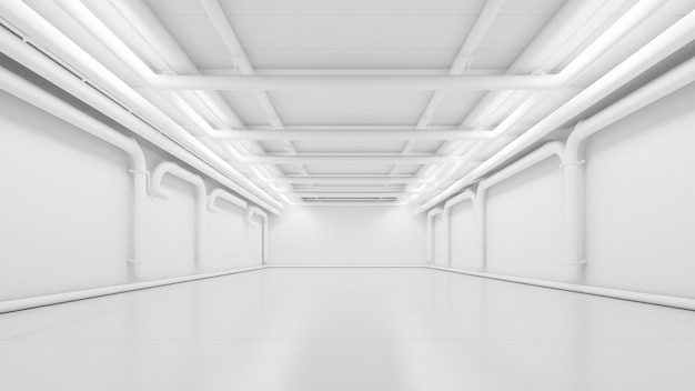 empty industrial factory with white minimal new and clean wall and floor background generative AI
