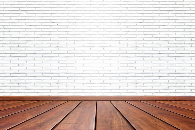 Empty interior room background with white cement wall and brown wooden floor