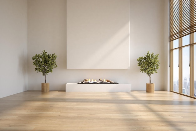 Empty interior room with fireplace 3 d illustration