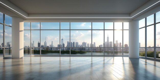 Empty interior view of modern metropolis through the window