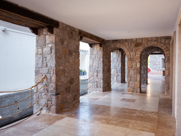 Empty interior with stone pillars