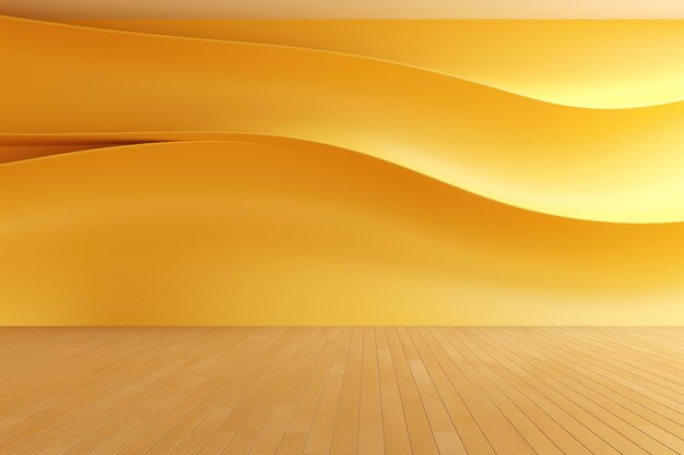 Photo empty interior with yellow abstract wave wall ai generated