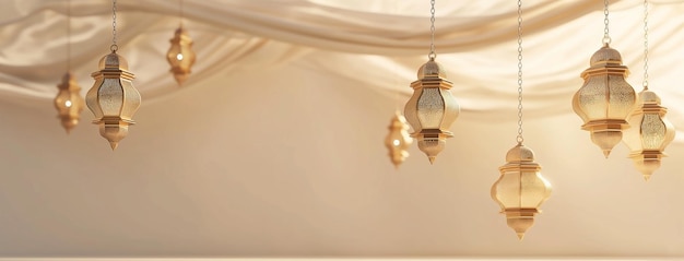空のイスラム・ラマダン ラマダンの背景のバナーがランタンで装飾されています Eid Al Fitr Mubarak