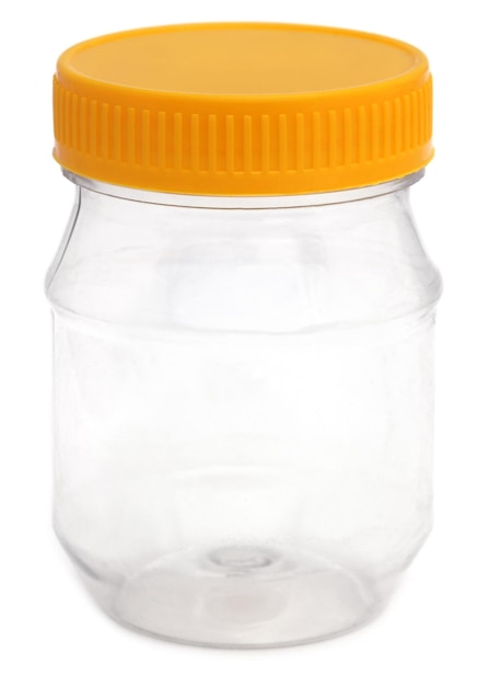 Empty jar over white background