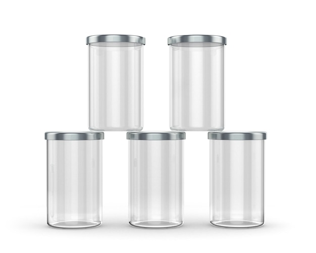 Empty kitchen jars isolated on white background