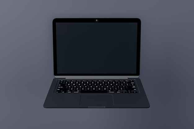 Empty laptop computer monitor on light gray background Technology mock up place and webinar advertisement concept 3D Rendering