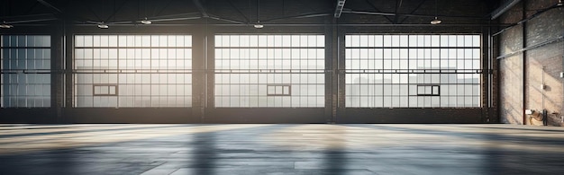 Photo empty large warehouse with windows in industrial building in the style of ballet academia