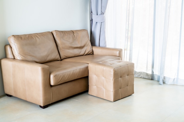 empty leather sofa in living room