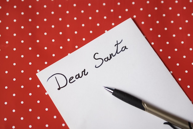 Empty letter for Santa, pen. Red polka dot 