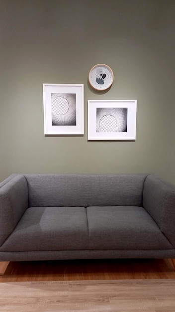 Photo empty living room gray sofa