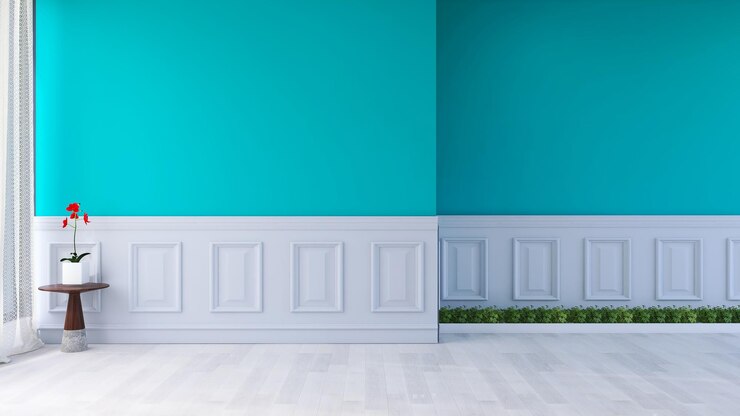 Empty living room interior with flower and plant 3D rendering