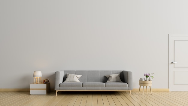 Empty living room with sofa,lamp have white wall 