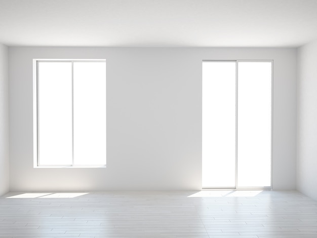 Empty living room with two windows