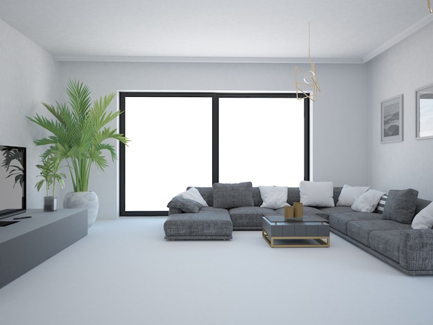 Empty living room with white wall sofa and window