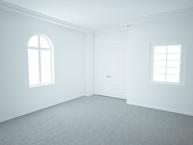 Photo empty living room with windows and door